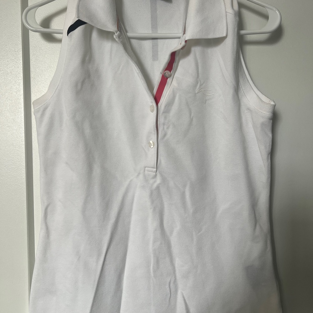 White Sleeveless Polo with Logo Detail